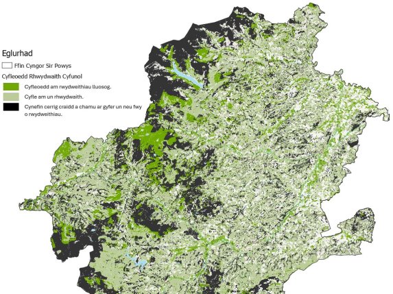 Map o gyfleoedd rhwydwaith cyfun Gogledd Powys