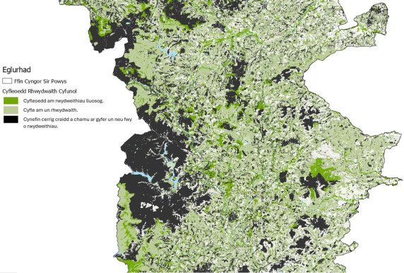 Map o gyfleoedd rhwydwaith cyfun Canolbarth Powys